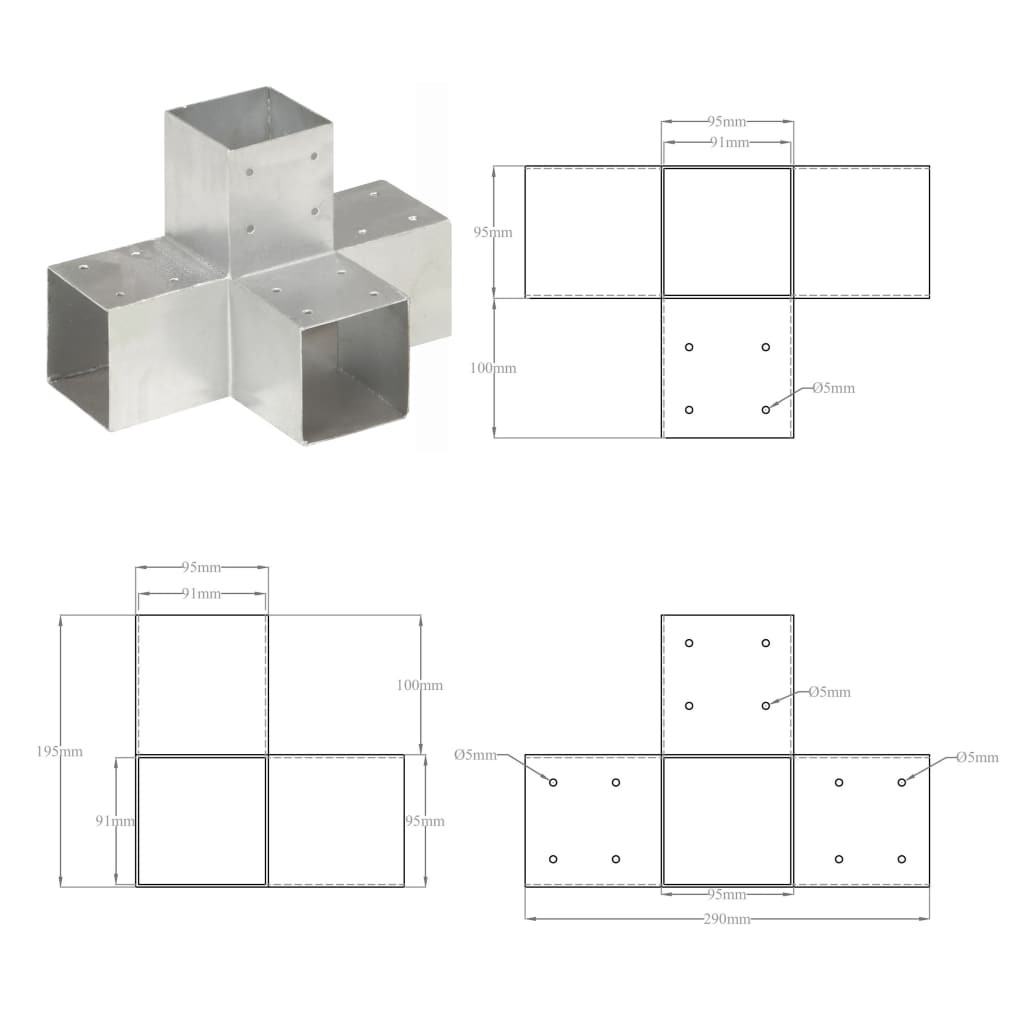 Post Connector X Shape Galvanised Metal 91x91 mm